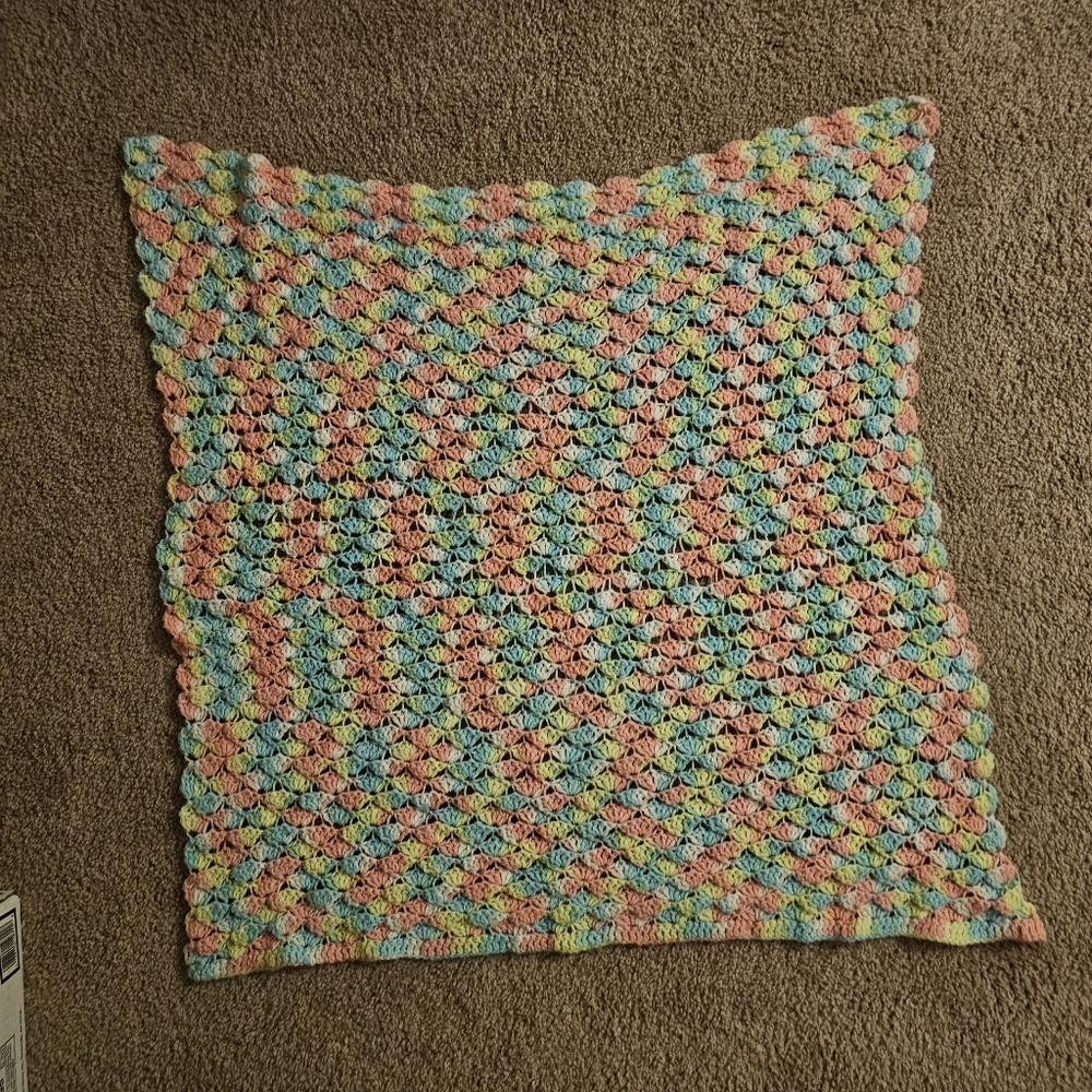Handmade Crocheted Baby Blanket Multicolored Pastel 40" x 40"
